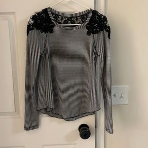 Black strip long sleeve shirt with lace detail